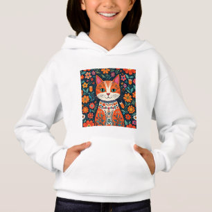 Whimsical Folk Art Cat and Flowers