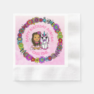 Whimsical Folk Art Fairy with Unicorn &  Butterfly Napkin