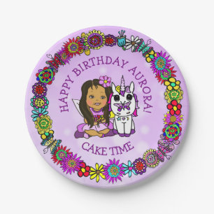 Whimsical Folk Art Fairy with Unicorn &  Butterfly Paper Plate