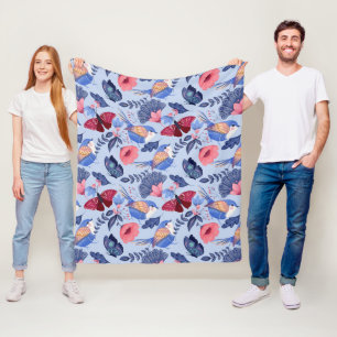 Whimsical Folk Art Floral Pattern Fleece Blanket