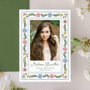 Whimsical Folk Art Floral Photo Graduation Announcement
