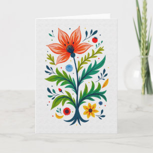 Whimsical Folk Art Floral Tree Botanical Card