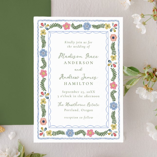 Whimsical Folk Art Floral Wedding Invitation (Créateur téléchargé)
