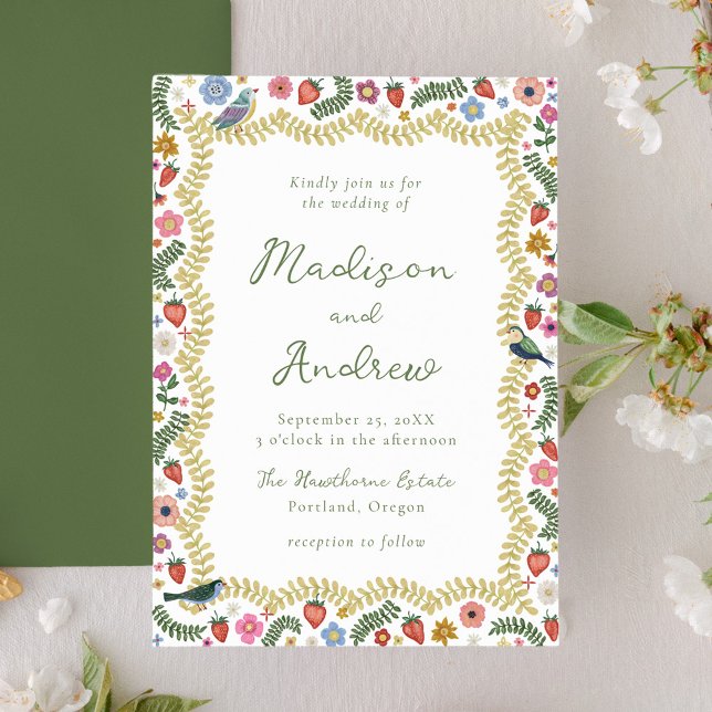 Whimsical Folk Art Floral Wedding Invitation (Creator Uploaded)