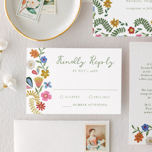Whimsical Folk Art Floral Wedding RSVP Card