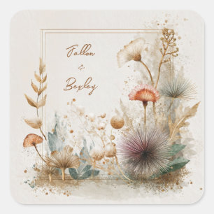 Whimsical Folk Art Floral Wedding  Square Sticker