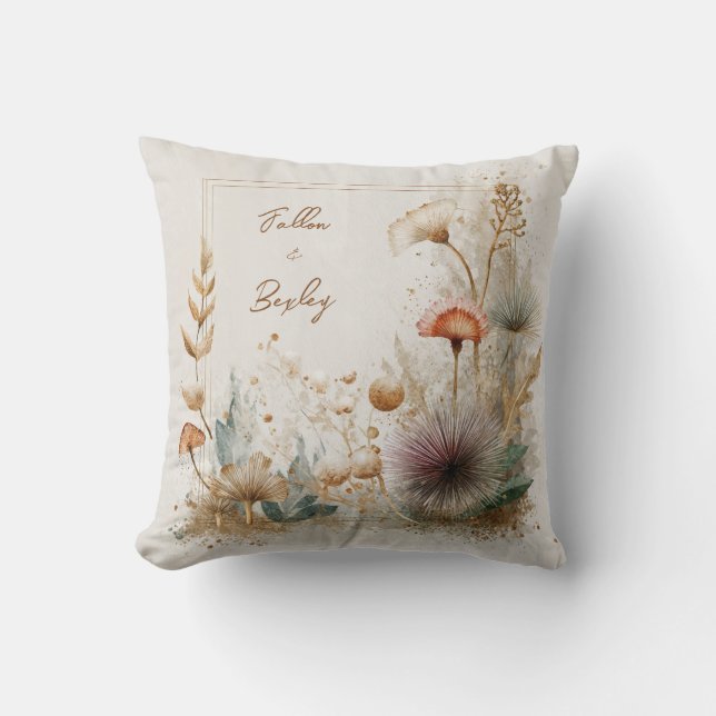 Whimsical Folk Art Floral Wedding  Throw Pillow (Front)