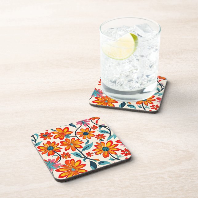 Whimsical Folk Art Flowers  Coaster (Right Side)