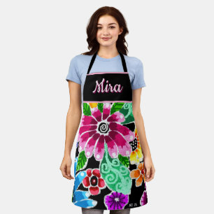 Whimsical Folk-Art Flowers Floral Personalized Apron
