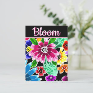Whimsical Folk-Art Flowers Floral Personalized Postcard