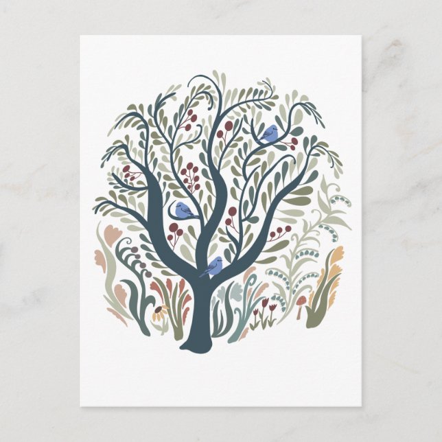 Whimsical Folk Art Forest Earth Tone Postcard (Front)