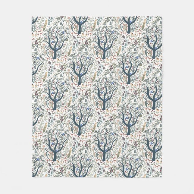 Whimsical Folk Art Forest Earth Tones Fleece Blanket (Front)