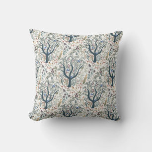 Whimsical Folk Art Forest Throw Pillow Earth Tones