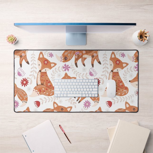 Whimsical Folk Art Fox and Flowers (Bureau 1)