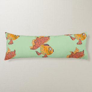 Whimsical Folk Art Goldfish Boho Swirl Fantasy Body Pillow
