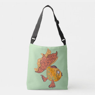Whimsical Folk Art Goldfish Boho Swirl Fantasy Crossbody Bag