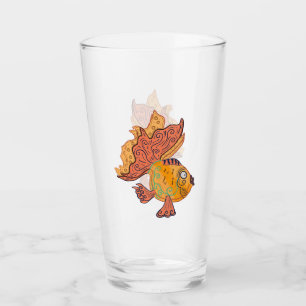 Whimsical Folk Art Goldfish   Boho Swirl Fantasy Glass