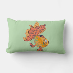Whimsical Folk Art Goldfish Boho Swirl Fantasy Lumbar Pillow