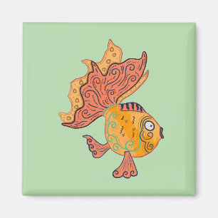 Whimsical Folk Art Goldfish Boho Swirl Fantasy Magnet