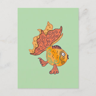 Whimsical Folk Art Goldfish | Boho Swirl Fantasy Postcard