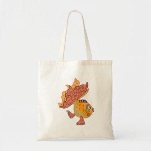 Whimsical Folk Art Goldfish Boho Swirl Fantasy Tote Bag