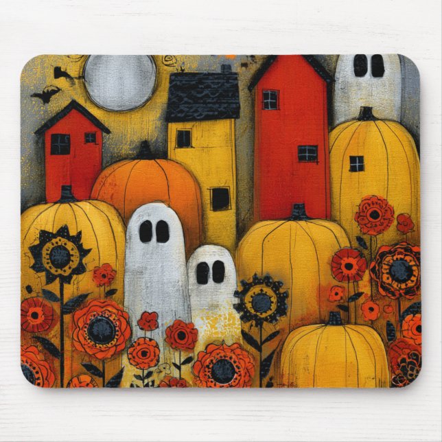 Whimsical Folk Art Halloween Patch Mouse Pad (Front)