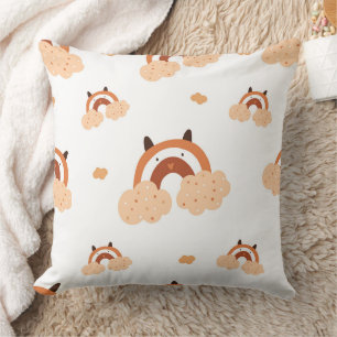 Whimsical Folk Art Rainbow & Bear Ears Seamless Throw Pillow