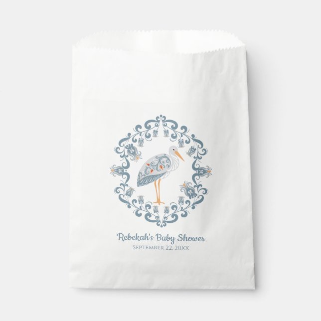 Whimsical Folk Art Stork | Baby Shower Favour Bag (Front)