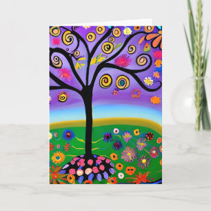 Whimsical Folk Art Style Tree Blank Card
