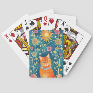 Whimsical Folk Art Tabby Cat Playing Cards