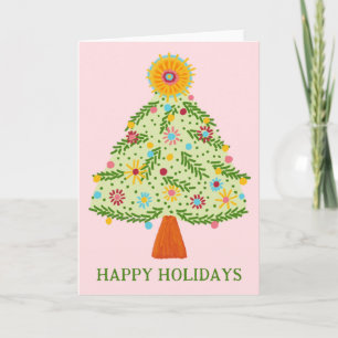 Whimsical Folk Christmas Tree CUSTOM HOLIDAY Card