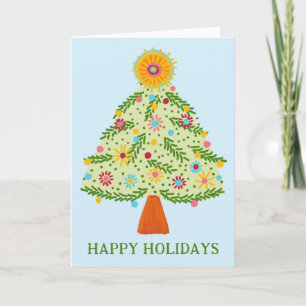 Whimsical Folk Christmas Tree CUSTOM HOLIDAY Card
