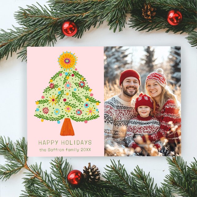 Whimsical Folk Christmas Tree CUSTOM PHOTO Holiday Card (Whimsical Folk Christmas Tree CUSTOM PHOTO Holiday Card
)