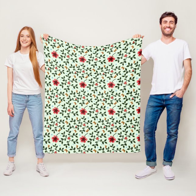 Whimsical Folk Floral Butterfly Pattern  Fleece Blanket (In Situ)
