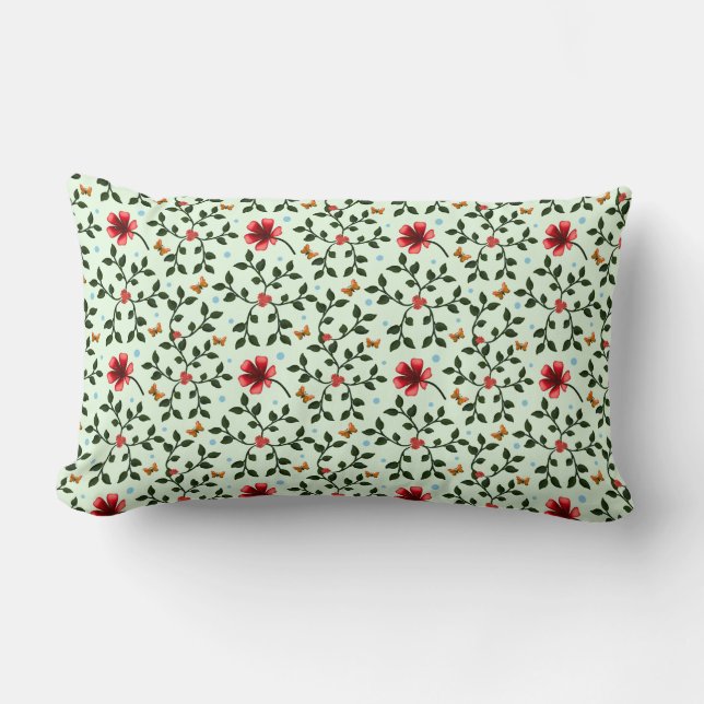 Whimsical Folk Floral Butterfly Pattern  Lumbar Pillow (Front)