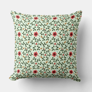 Whimsical Folk Floral Butterfly Pattern Throw Pillow