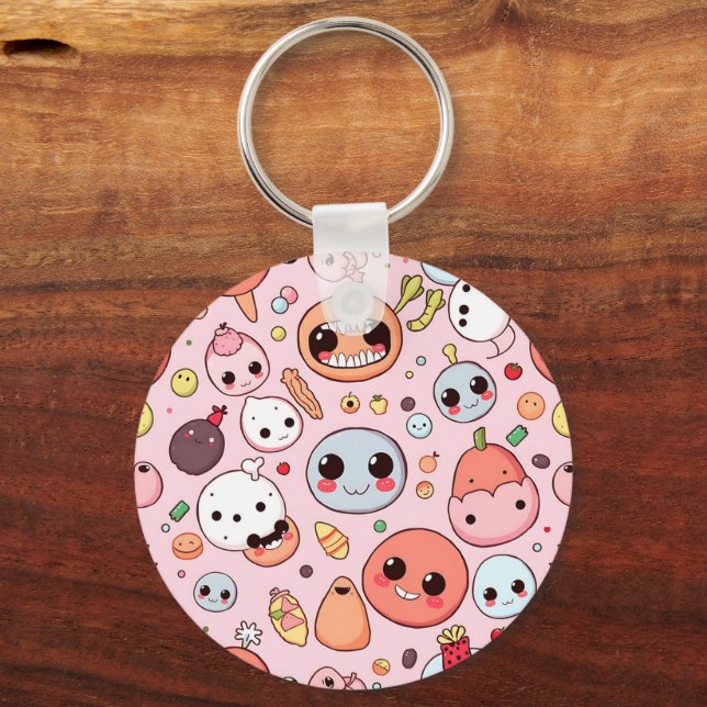  Whimsical Foodie monsters Faces Keychain (Front)