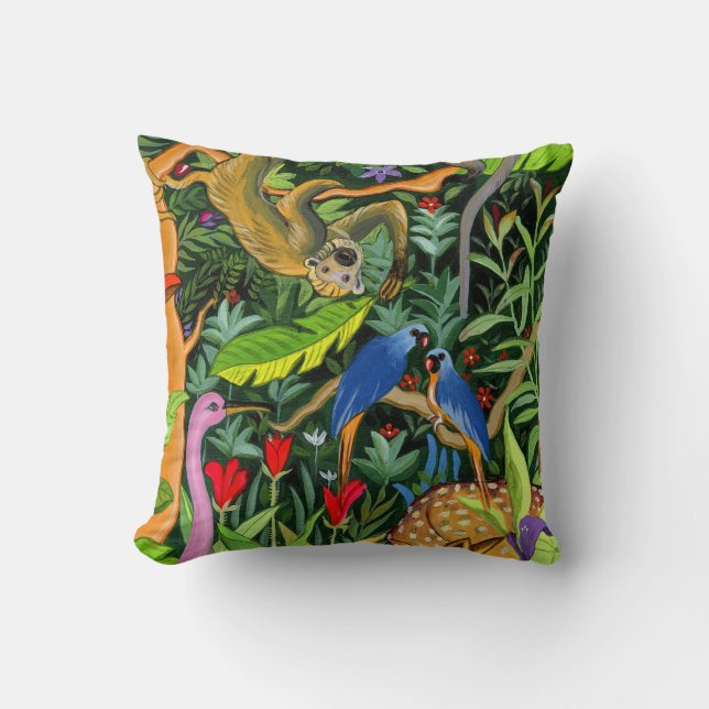 Whimsical Forest Animals art Throw Pillow (Front)