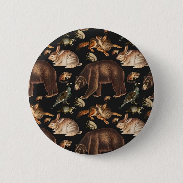 Whimsical Forest Animals Floral Pattern 2 Inch Round Button (Front)
