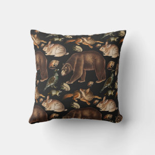 Whimsical Forest Animals Floral Pattern Throw Pillow