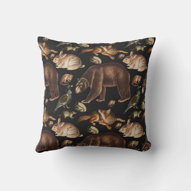 Whimsical Forest Animals Floral Pattern Throw Pillow (Back)