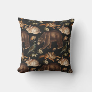 Whimsical Forest Animals Floral Pattern Throw Pillow