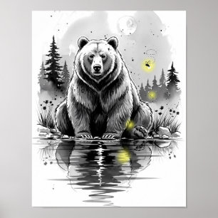 Whimsical Forest Bear Reflection Poster