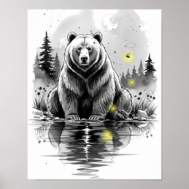 Whimsical Forest Bear Reflection Poster (Front)