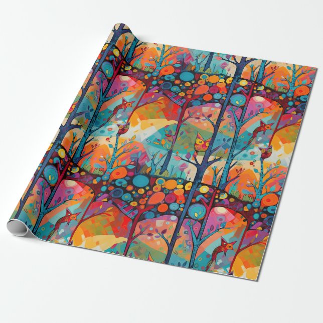 Whimsical Forest Birds Wrapping Paper (Unrolled)
