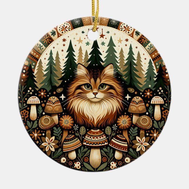 Whimsical Forest Cat Ornament (Front)