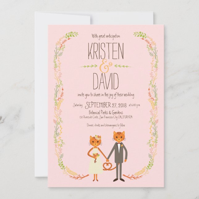 Whimsical Forest Cats (Blush) Wedding Invitation (Front)