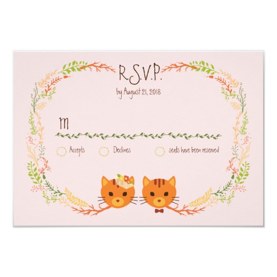 Whimsical Forest Cats (Blush) Wedding RSVP Card