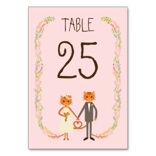Whimsical Forest Cats (Blush) Wedding Table Number