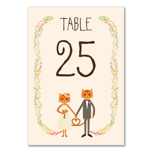 Whimsical Forest Cats (Cream) Wedding Table Table Number (Front)